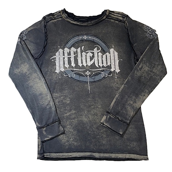 Affliction Other - Affliction XL Reversible Live Fast Distressed Raw Edge Shirt Waffle Weave Buckle